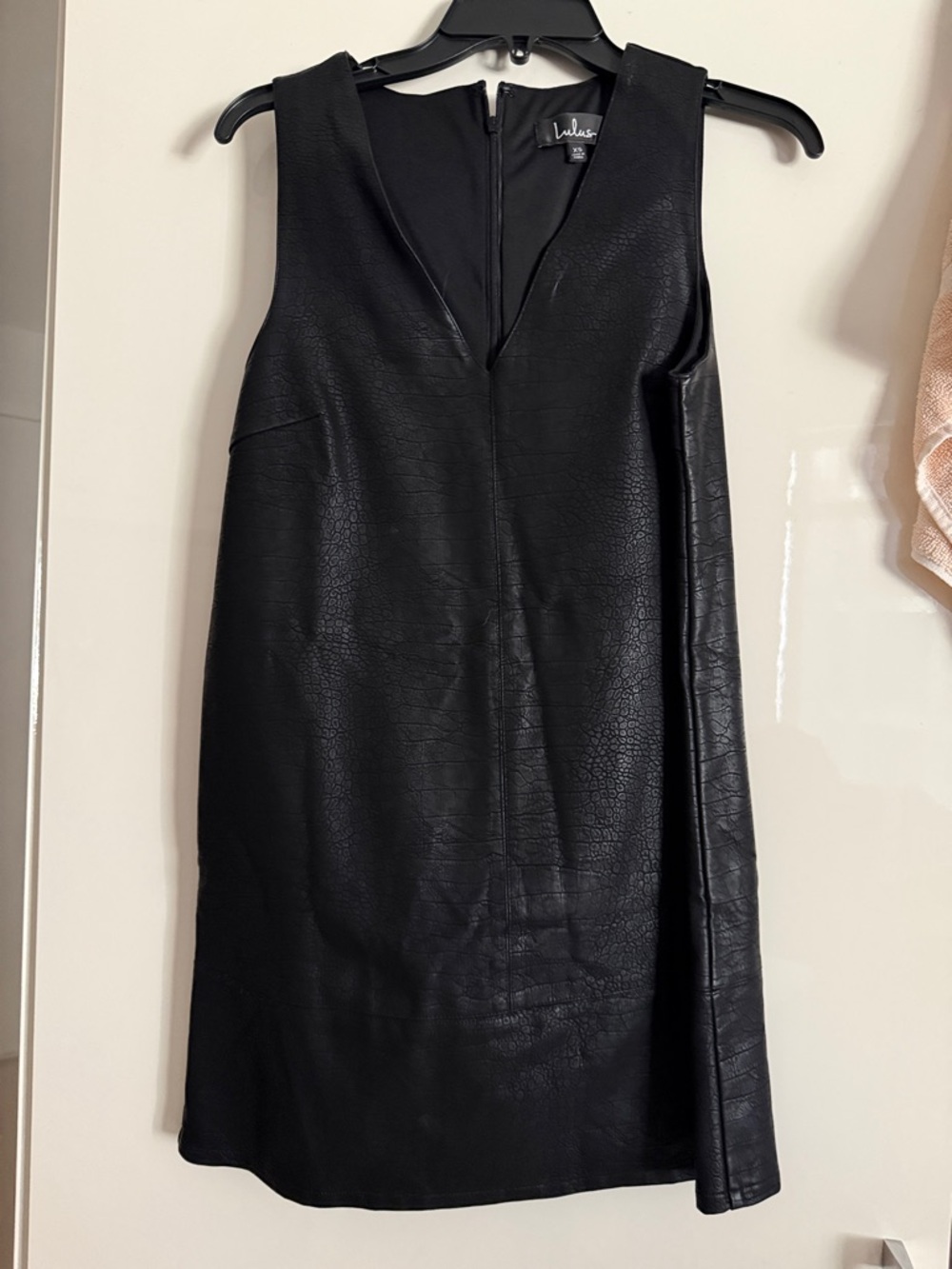 Lulu's Black Faux-Leather V-Neck Mini Dress
